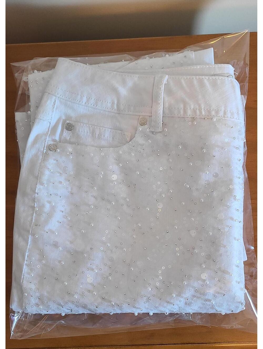 Cato Collection Flare Jeans Women's 16 White Sequin Pearl